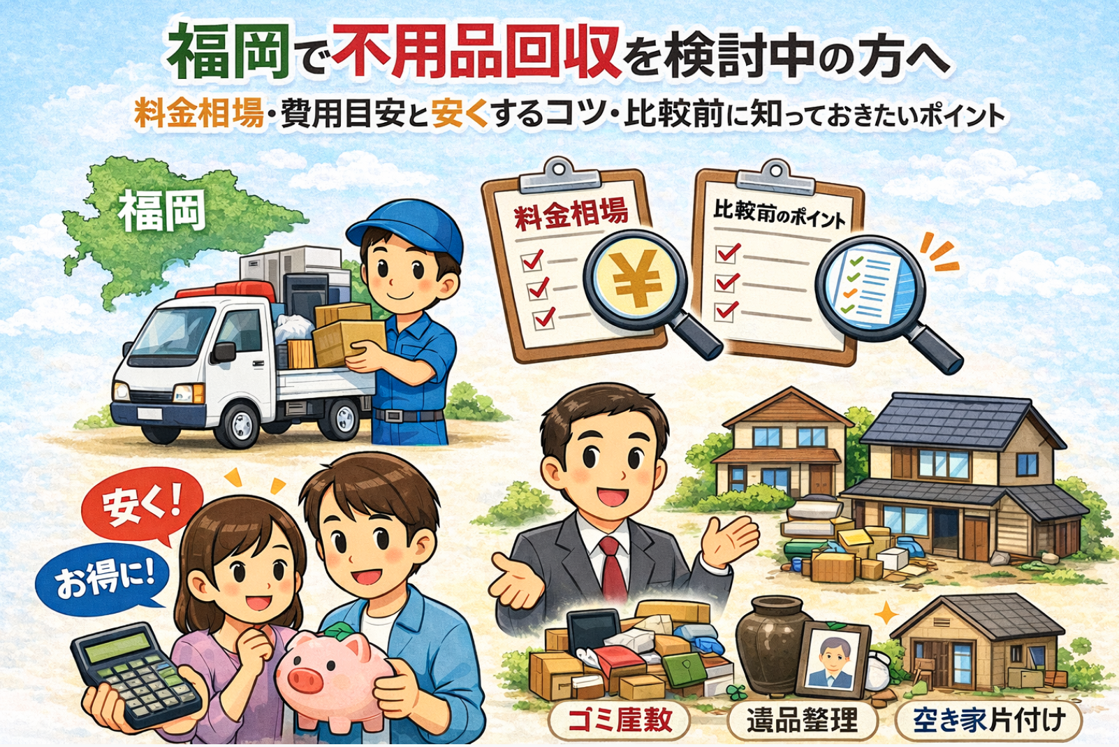 福岡で不用品回収を検討中の方へ｜料金相場・費用目安と安くするコツ・比較前に知っておきたいポイント