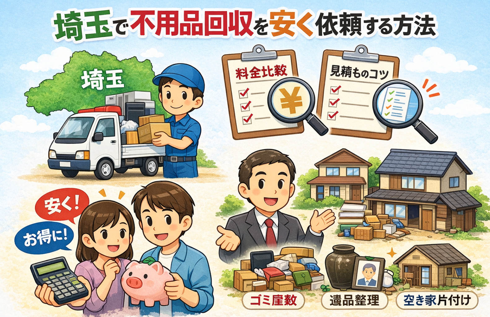 埼玉で不用品回収を安く依頼する方法｜料金相場・費用目安と失敗しない比較・見積もりのコツ
