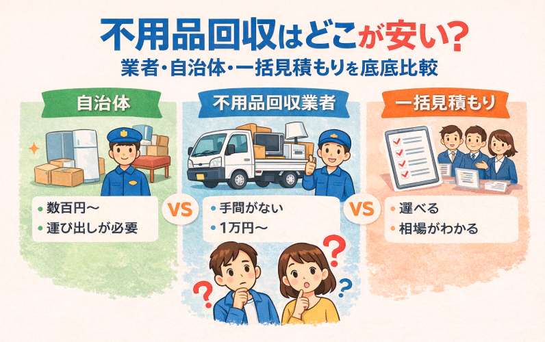 不用品回収はどこが安い？業者・自治体・一括見積もりを徹底比較
