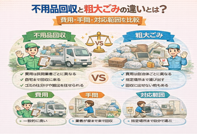 不用品回収と粗大ごみの違いとは？費用・手間・対応範囲を比較