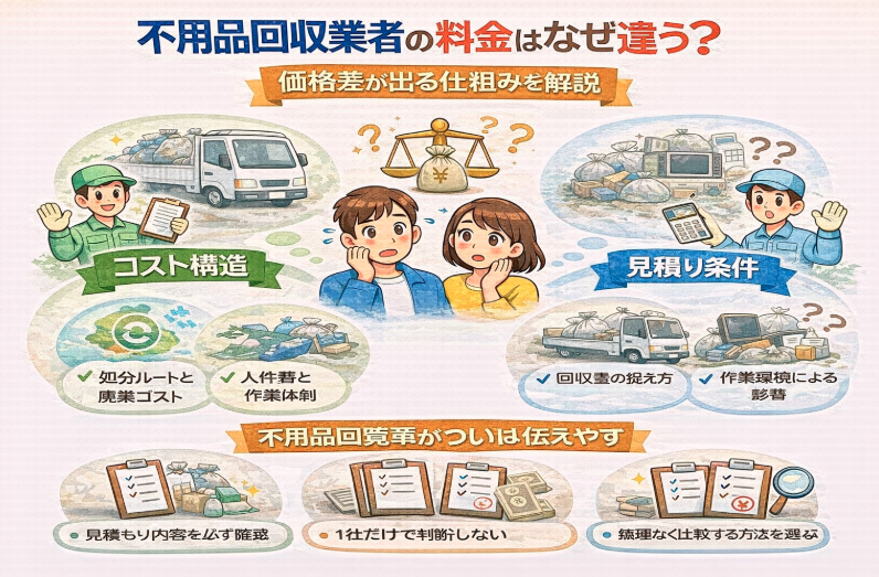 不用品回収業者の料金はなぜ違う？価格差が出る仕組みを解説