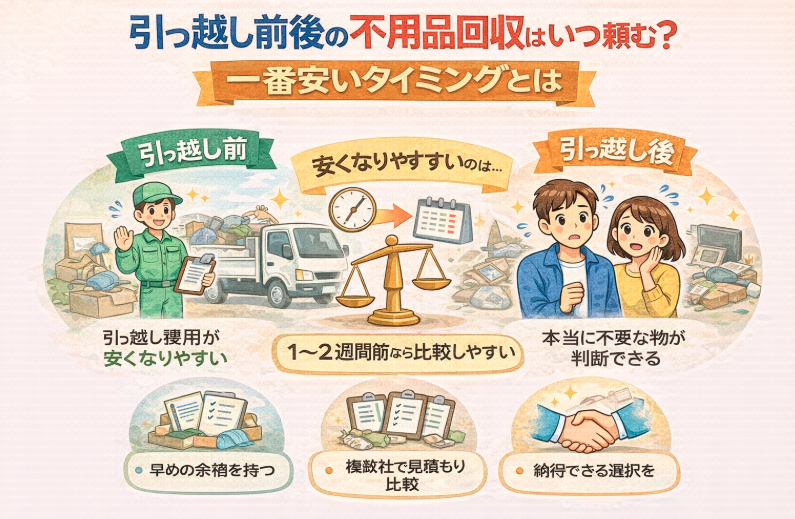 引っ越し前後の不用品回収はいつ頼む？一番安いタイミングとは